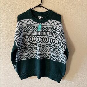 Maurices Geometric Forest Green Sweater Size Large